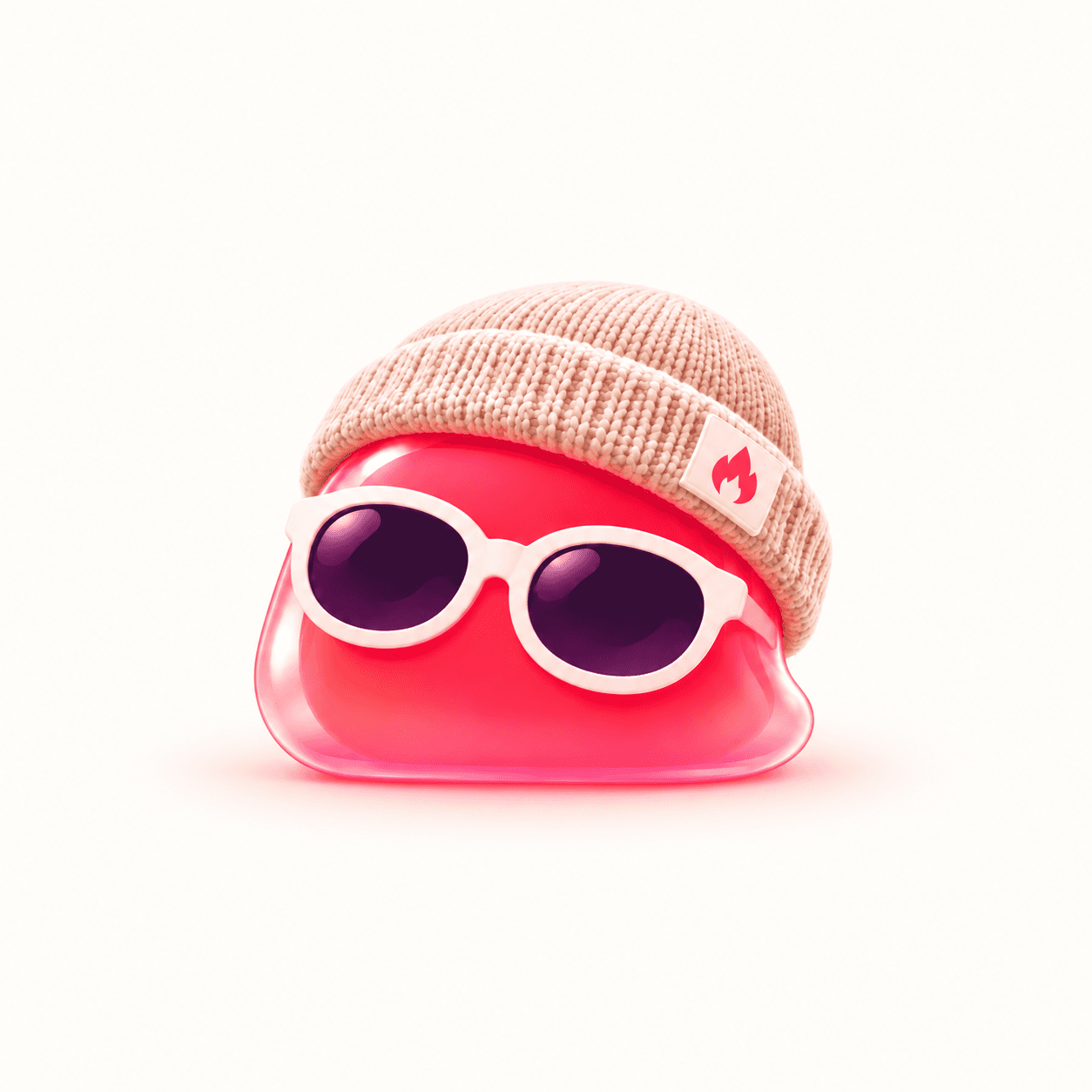 The LavaLaunch mascot — a glossy pink jelly blob in cream sunglasses and a knitted beanie